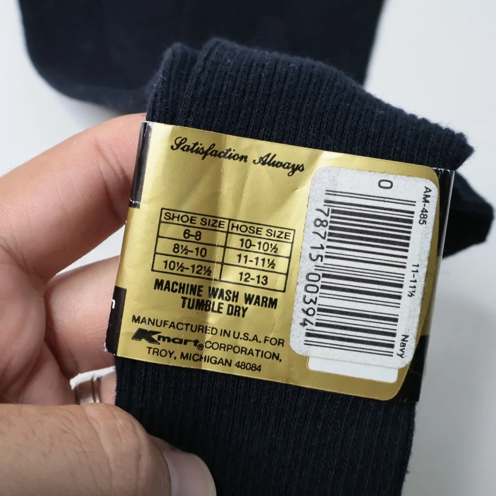 VTG Kmart Mens Slack Socks English Rib Navy Blue Combed Cotton USA Made 11-11.5